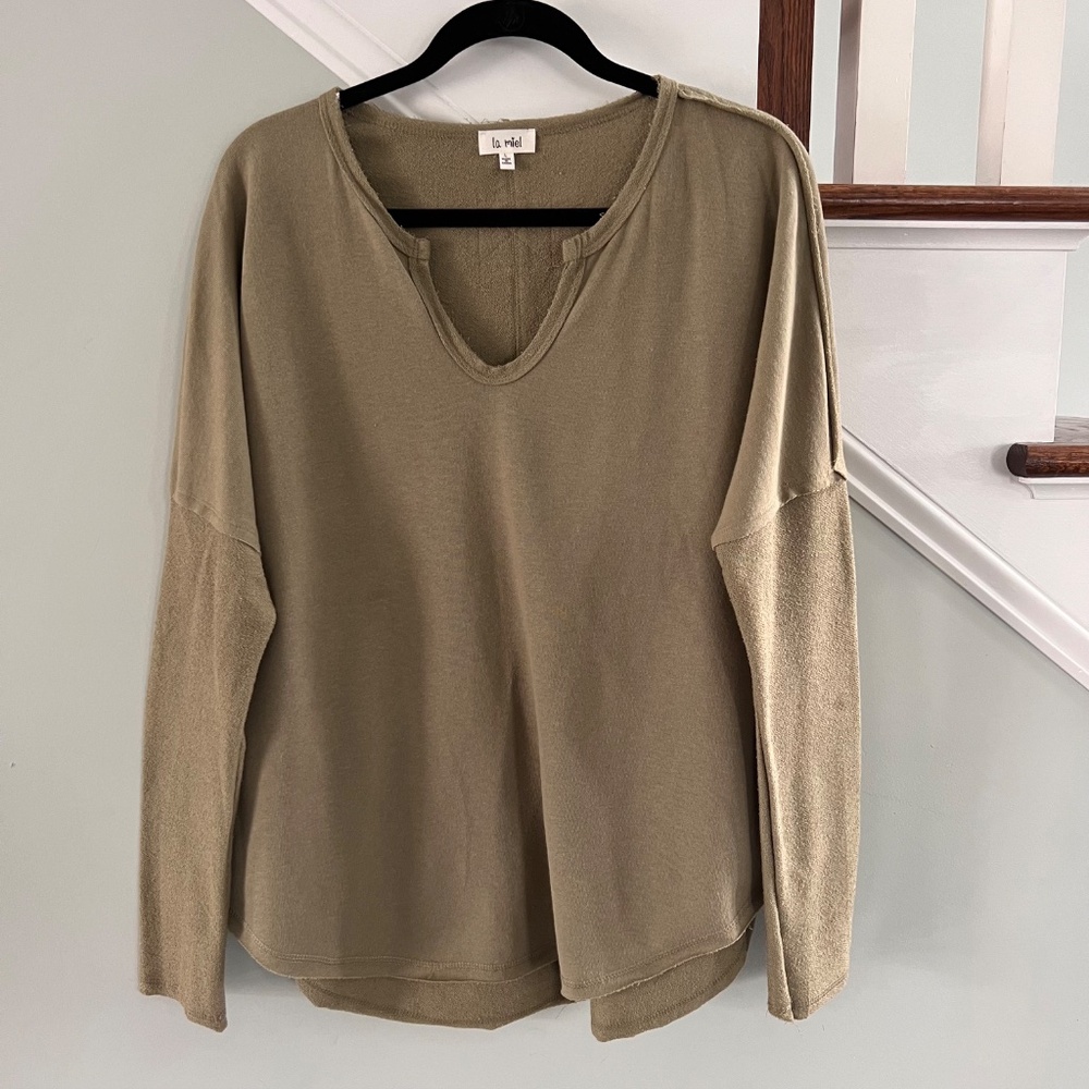 la Miel long sleeve olive colored shirt size large.